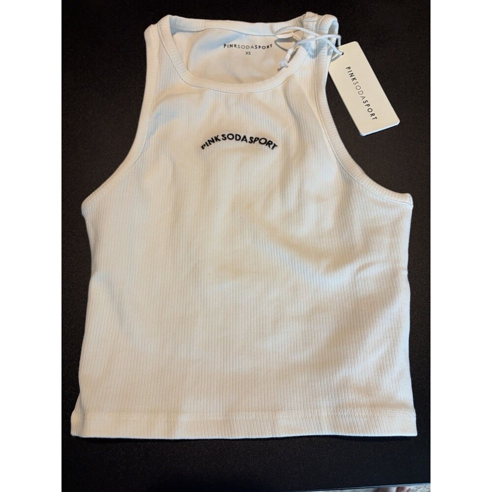 Pink Soda Sport Womens XS White Ribbed Tank Top Embroidered Logo NWT Free Ship